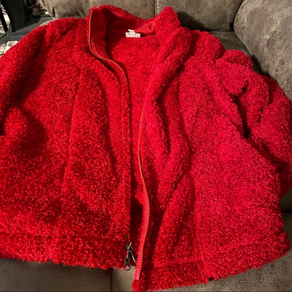 J.Jill Jacket Women's MP Red Sweater Boucle Zipped Long Sleeve Pockets